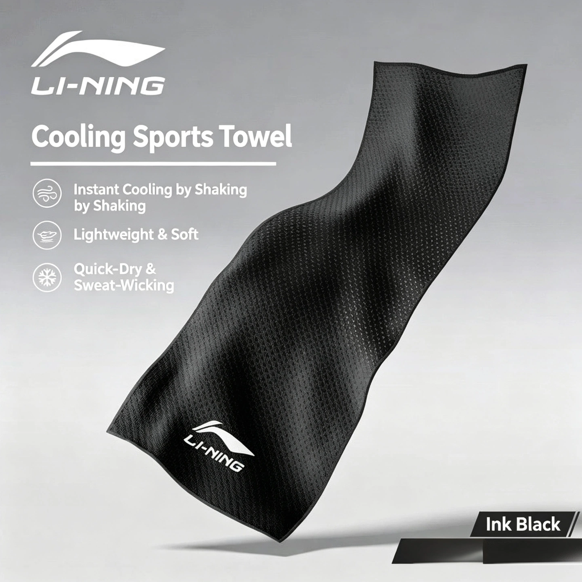 Li‑Ning Ice‑Cool Sports Towel, Lightweight Soft Quick‑Dry Sweat Wiping Towel for Gym, Running, Outdoor Activities, 30×100cm